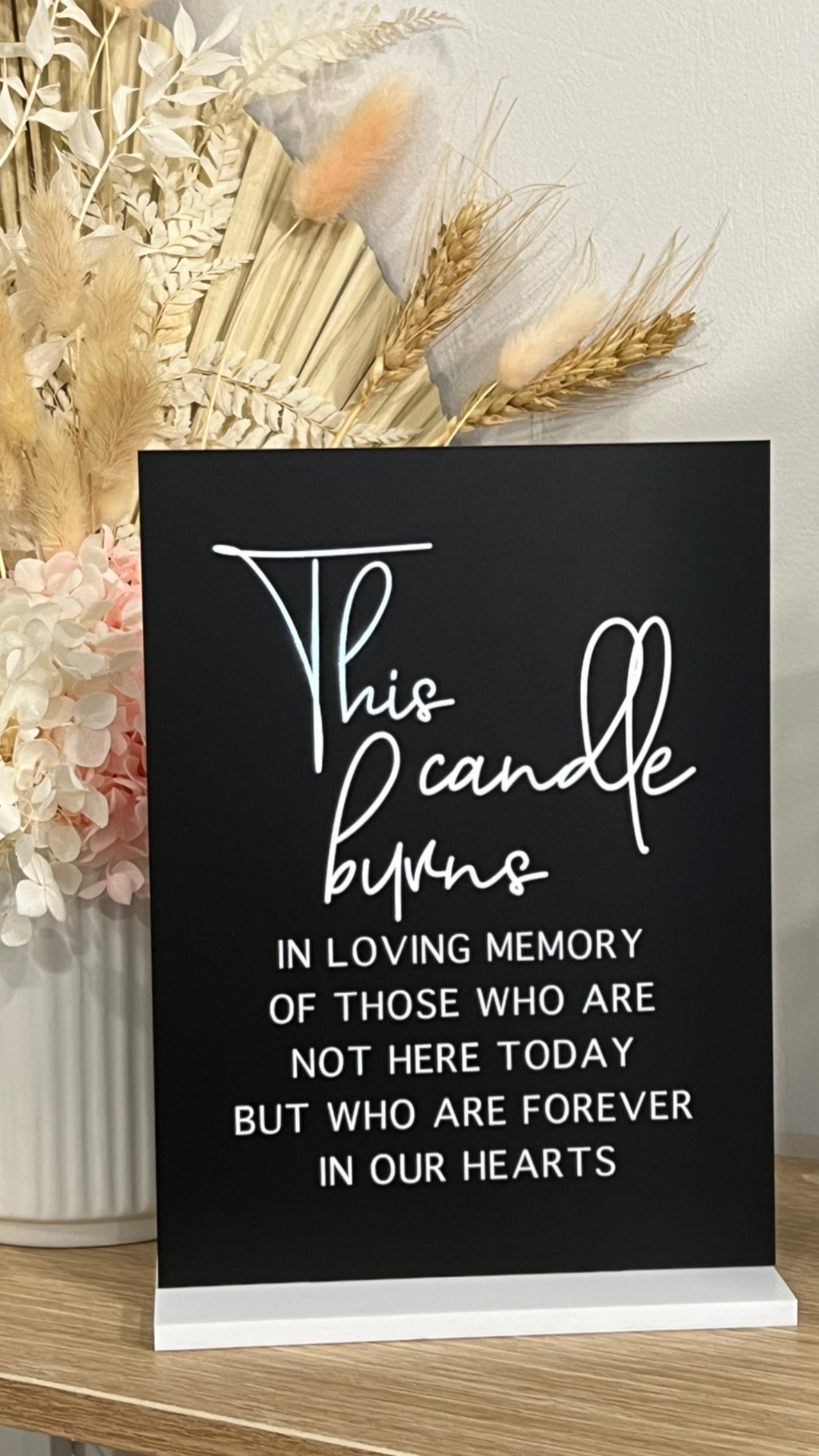 A5 Rectangle | Black Acrylic | White Acrylic Stand | White Vinyl Wording