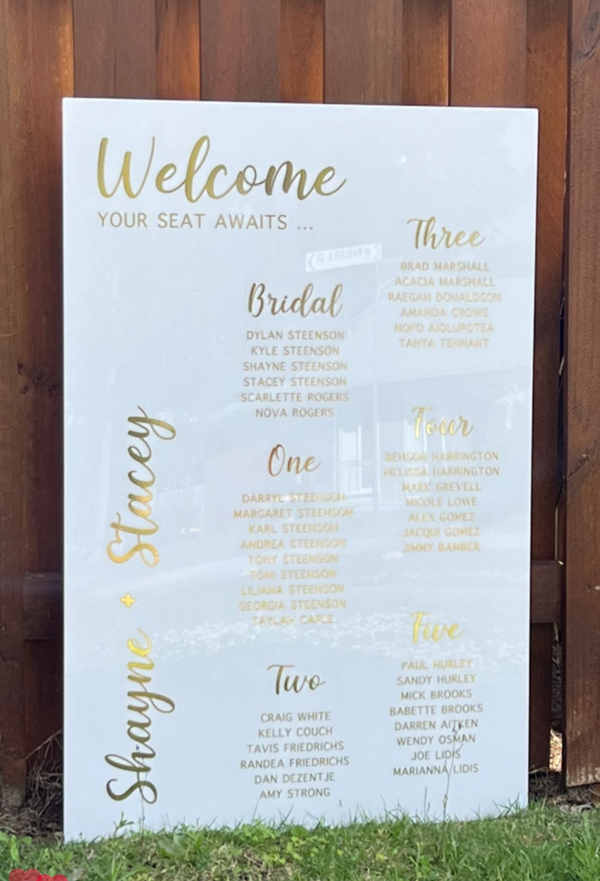 A1 Rectangle | White Acrylic | Metallic Gold Vinyl Wording
