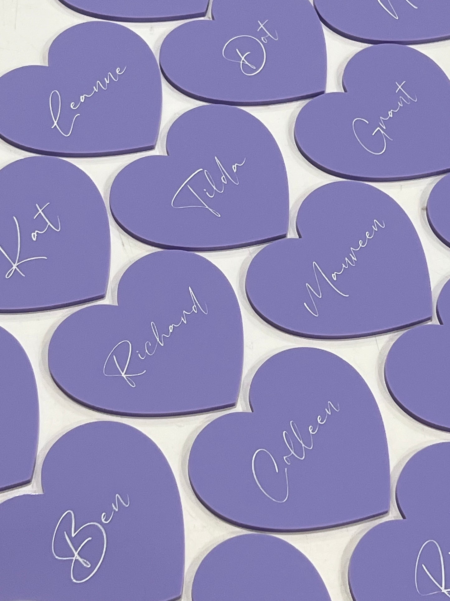 Purple Acrylic Heart | Engraved Wording - White