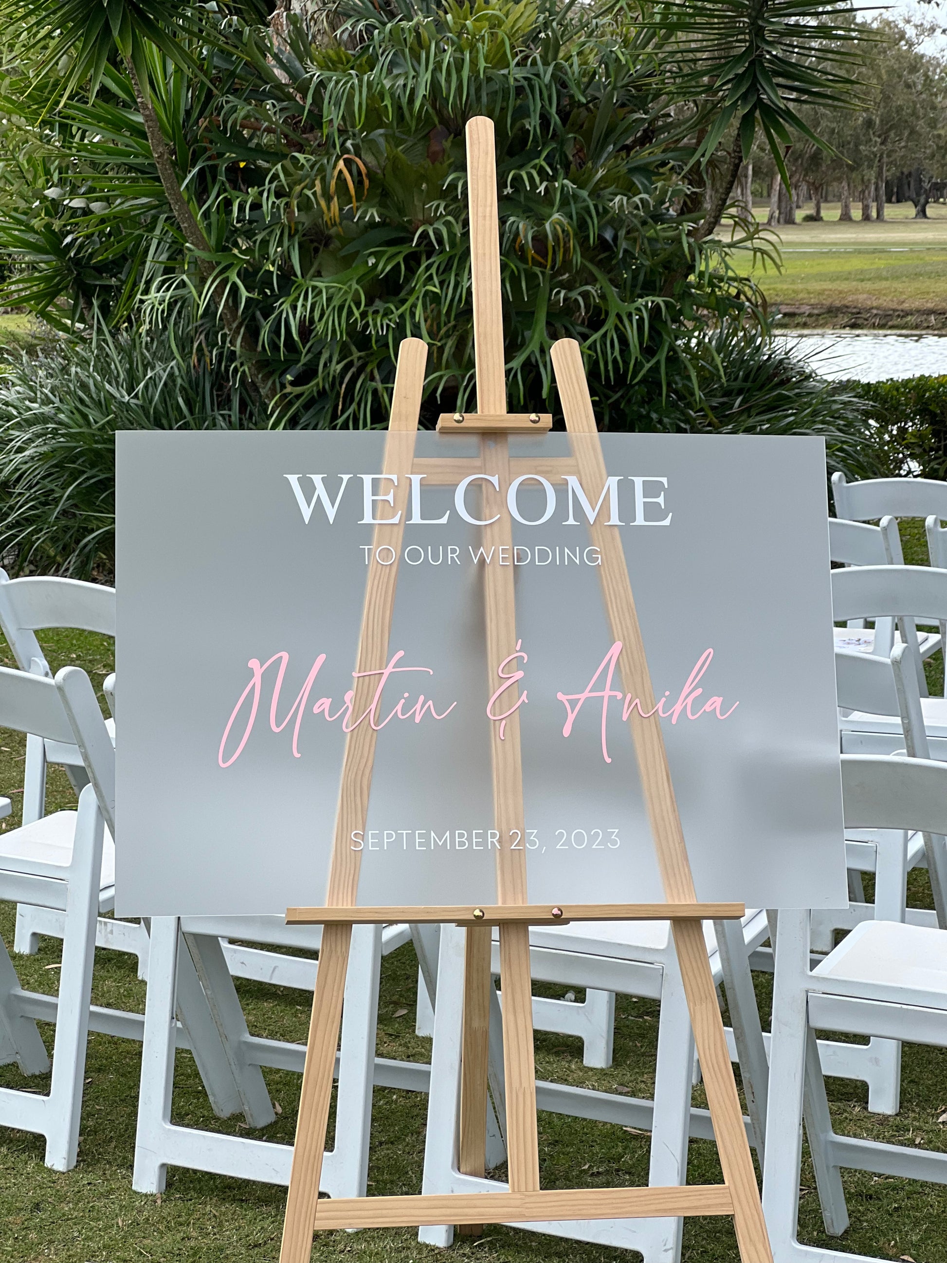 A1 Rectangle | Frosted Acrylic | White & Rose Gold Vinyl Wording