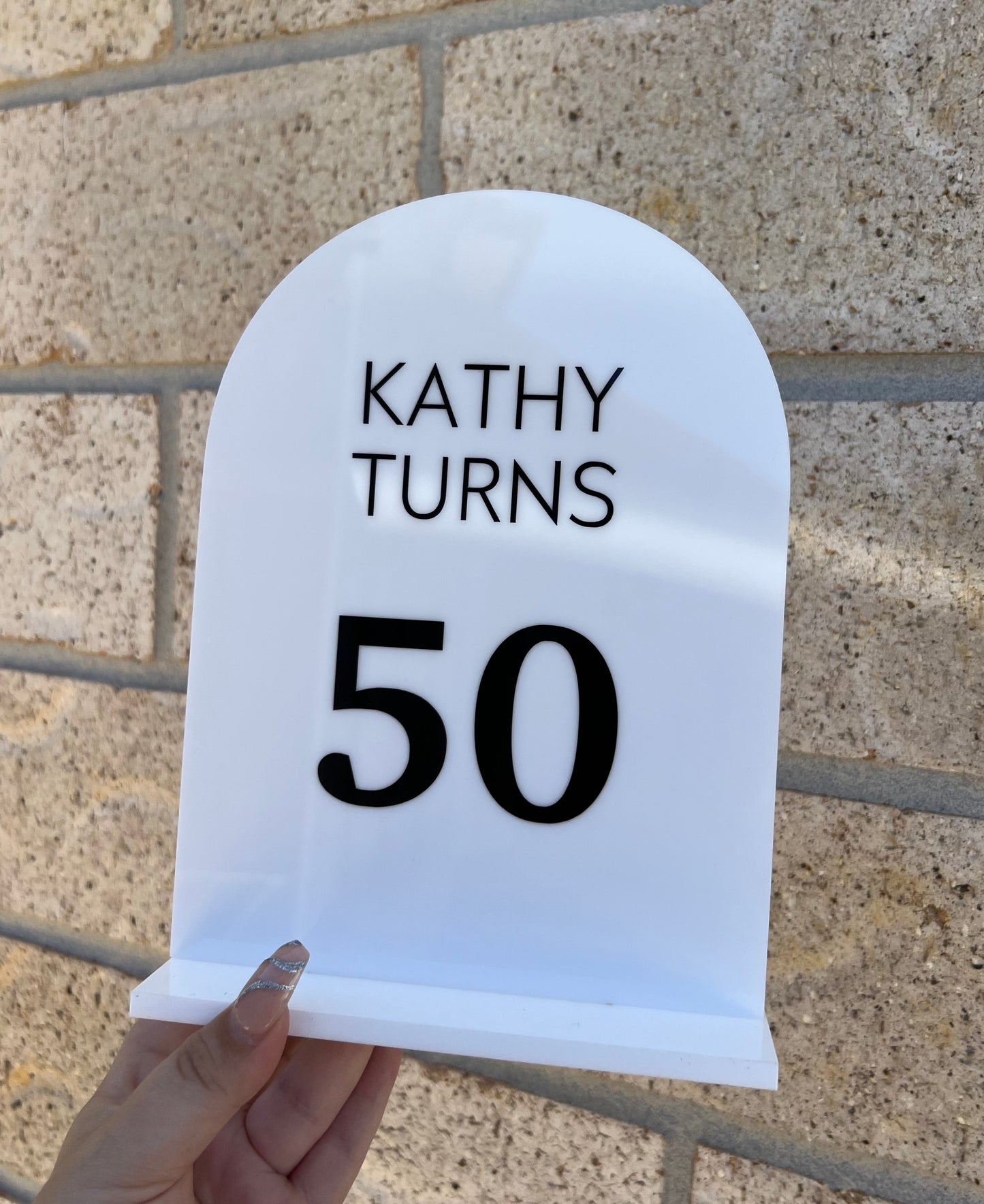 A5 Arch | White Acrylic | Black Vinyl Wording | White Acrylic Stand