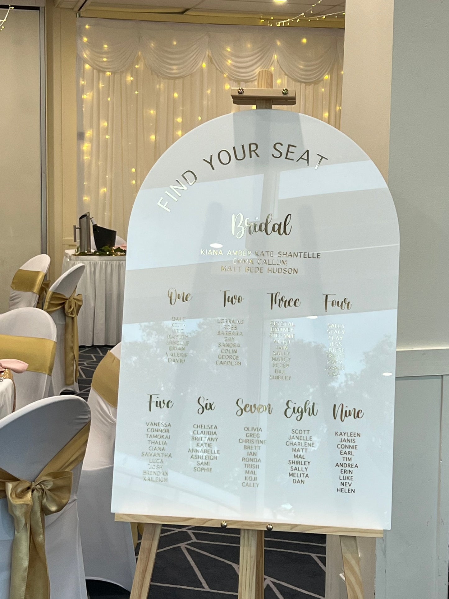 A1 Arch | White Acrylic | Metallic Gold Vinyl Wording
