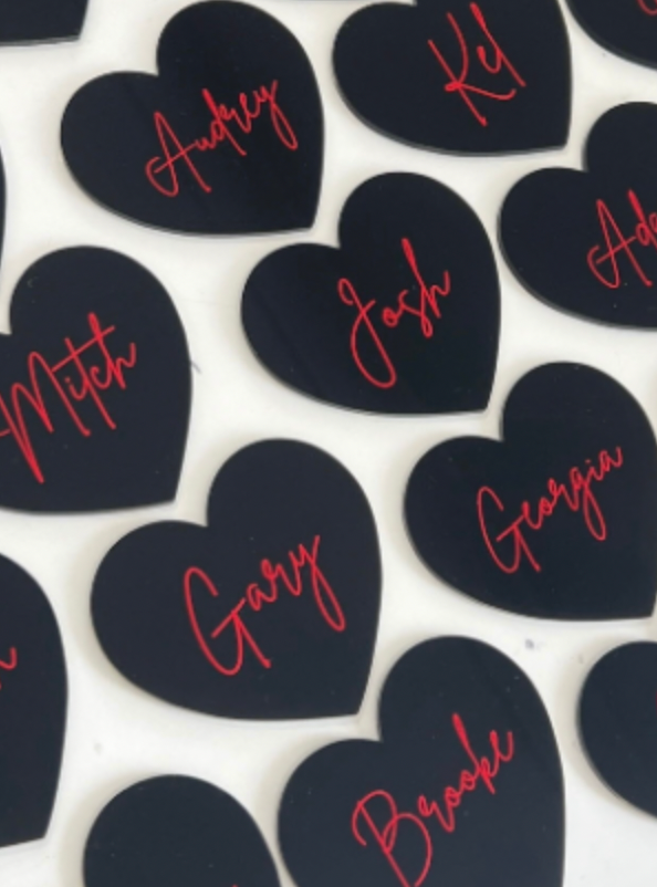Black Acrylic Heart | Red Vinyl Wording
