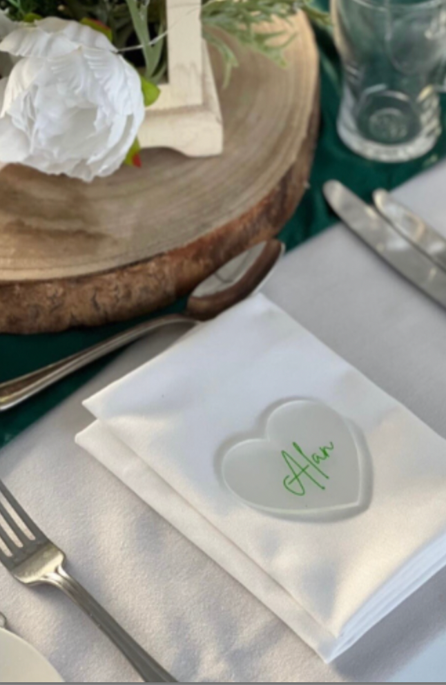 Frosted Acrylic Heart | Green Vinyl Wording